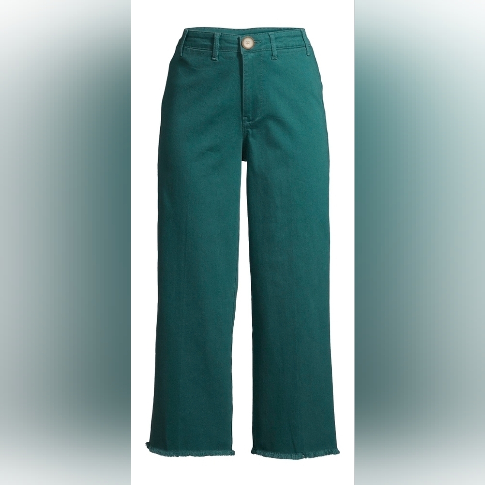 Time and Tru NEW High Rise Wide Leg Crop Jeans - Hunter Green - Size 8